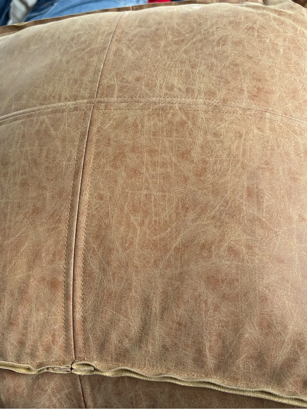 Wendal Square Pouf ottoman Distressed Fuax leather Brown - WyndenHall